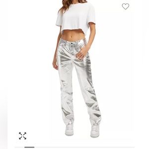 Good American Icon High Rise Metallic Silver High Rise 8/29 NWT